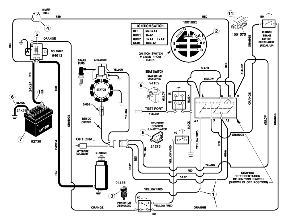 Electrical System Diagram and Parts List for 309000X8C 2005 Briggs and Stratton Lawn Tractor